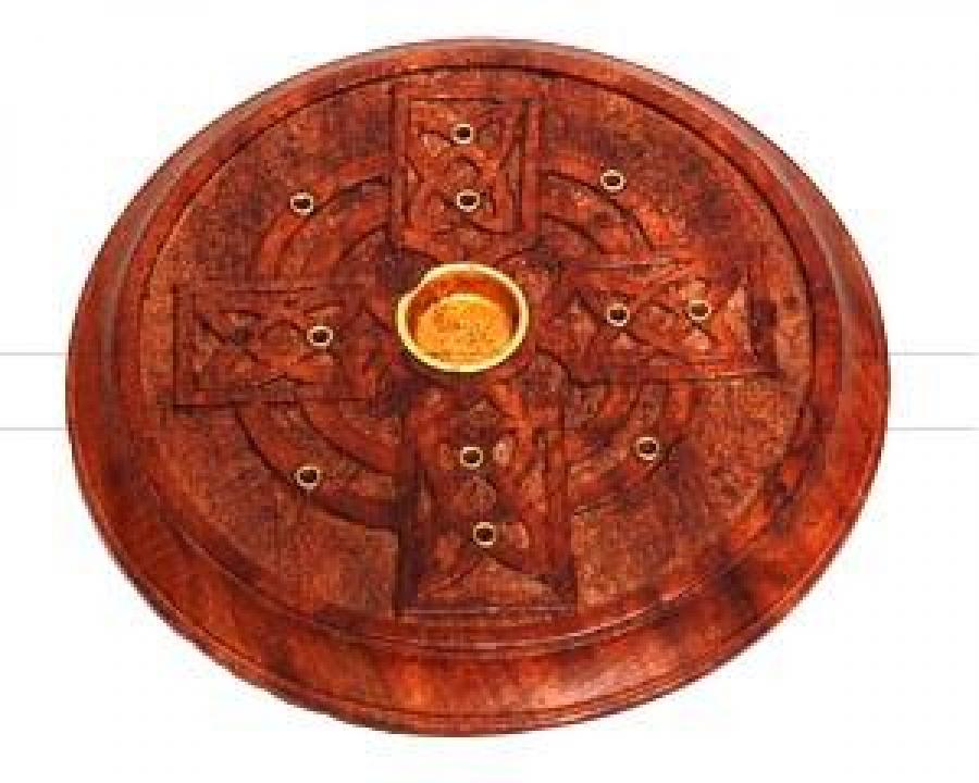 Wood Celtic Cross Carved Stick/Cone Burner 5"D