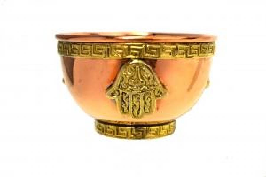 Hand of Compassion (Hamsa Hand) Symbol Copper Offering Bowl 3"D
