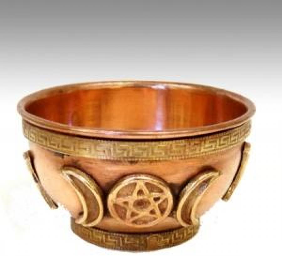 3-Triple Moon Pentacle Copper Offering Bowl 3"D