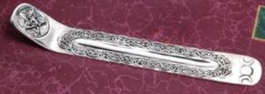Triple Moon & Pentacle Silver Plated Stick Burner 9"Long