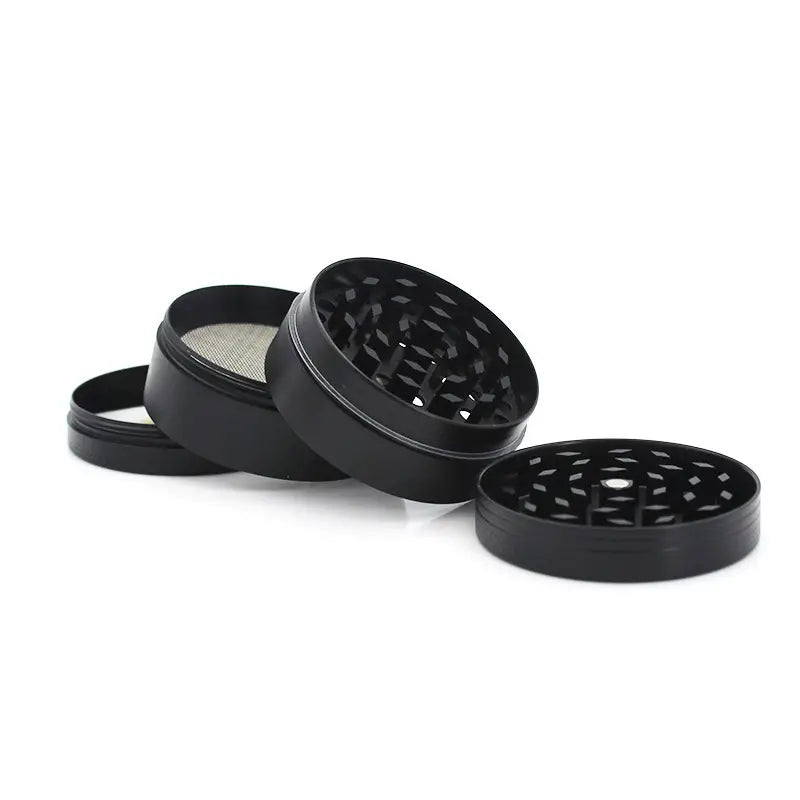 1pc, Black Zinc Alloy Herb Grinder, Four Layer Flat Plate Tobacco Grinder, Metal Manual Grinder Cigarette Set