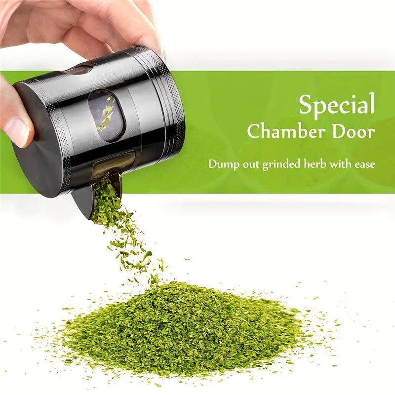 1pc, Zinc Alloy Grinder with Pour Spout, Skylight, Lightning Bolt, Diameter 60mm, Four-layer Grinding Machine, Herb Grinder