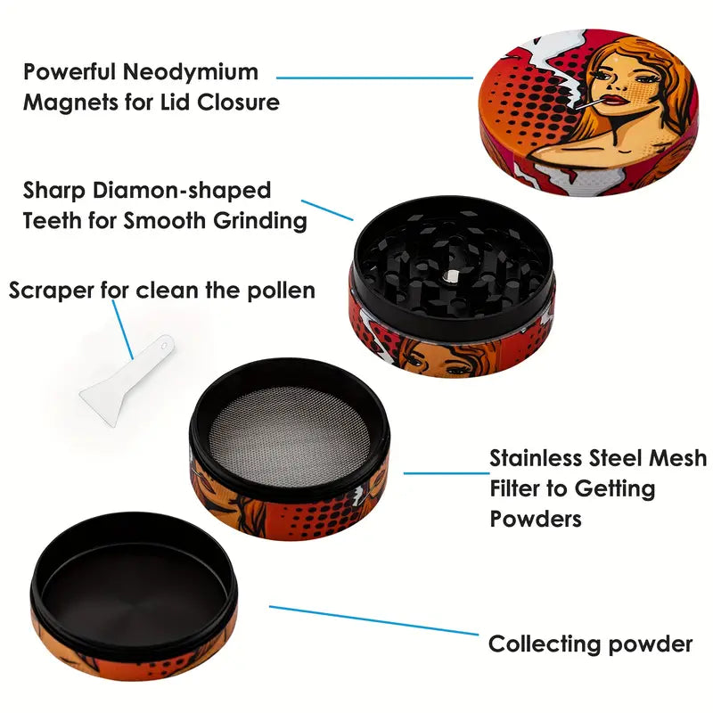 1 Set, Spice Grinder, Cartoon Spice Grinder, Tobacco Grinder, Creative Spice Grinder, Metal Grinder For Kitchen, Multifunctional Spice Crusher, Kitchen Gadgets, Kitchen Supplies, 2inch/5.08cm