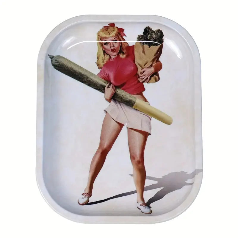 1pc, Rolling Trays, Creative Pattern Cigarette Herb Rolling Tray, Metal Cartoon Rolling Tray, Washable Rolling Tray, Fruit Plate, Dessert Tray, Cigarette Plate, Cigarette Accessories Tray, Smoking Accessaries