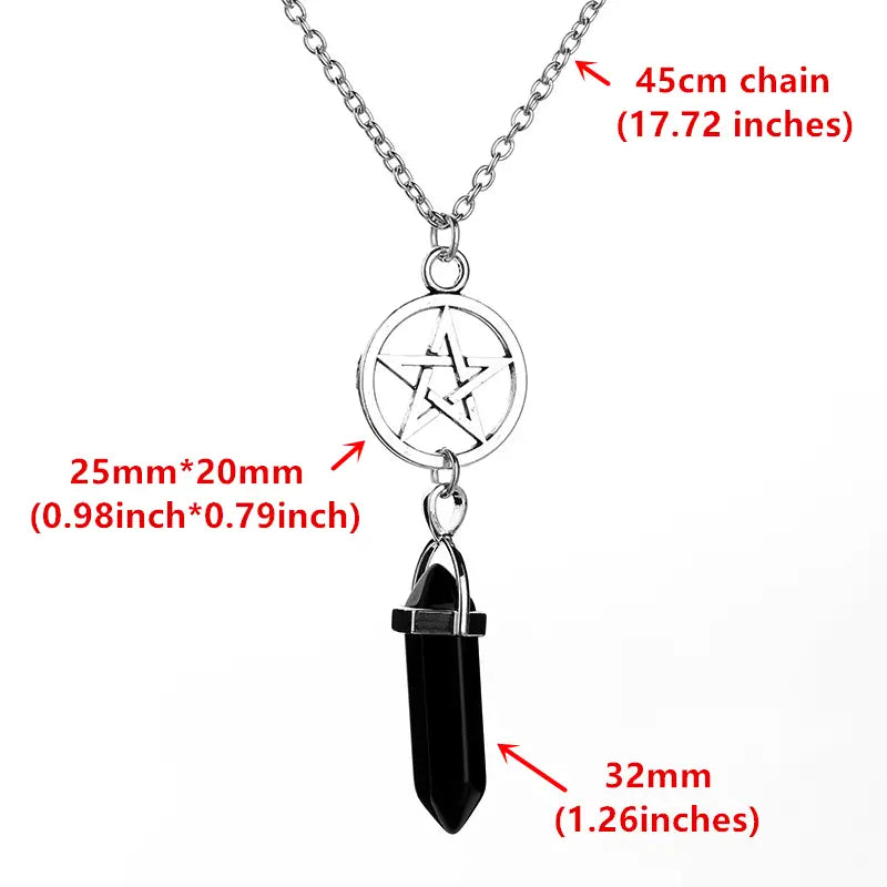 BLACK ONYX Healing Natural Stone Reiki Chakra Protection Pendant Necklace Wicca Pentagram Lotus Yoga Sign Witch Witchy Goth Pentacle