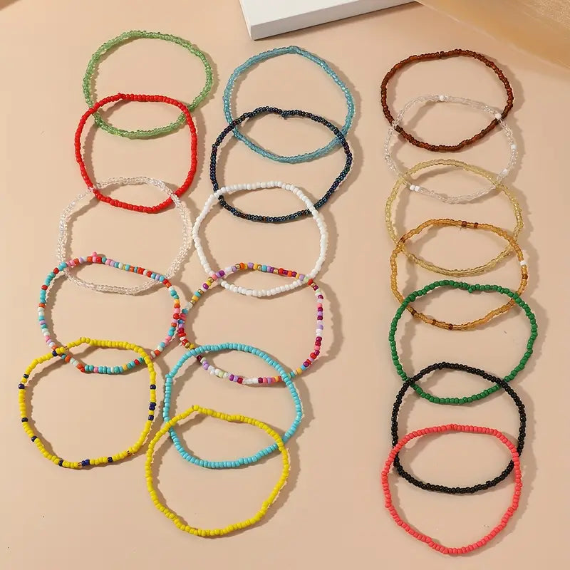 1pc ONE ANKLET RANDOM COLOR Stretch Beaded Anklet With Colorful Mini Rice Beads Boho Style Summer Beach Stackable Foot Jewelry