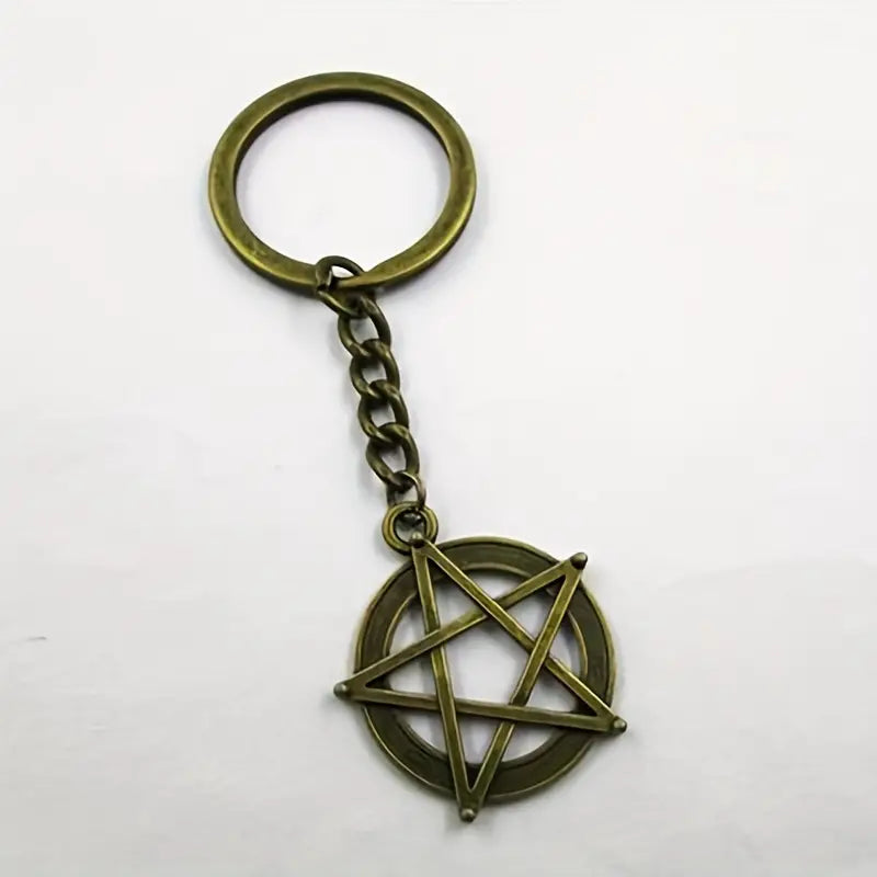 Gothic Supernatural Pentagram Keychain For Keys Car Key Ring Antique Bronze