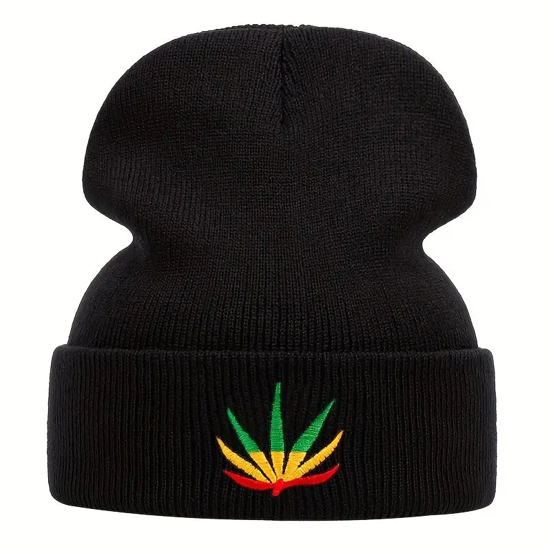 Leaf Weed Beanie Adult Size BLACK Rasta