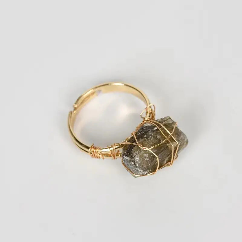 Natural Stone LABRADORITE Adjustable Finger Ring