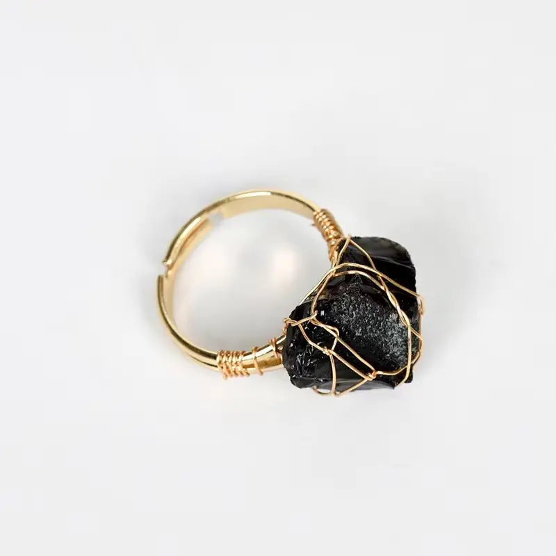 OBSIDIAN Natural Stone Adjustable Finger Ring