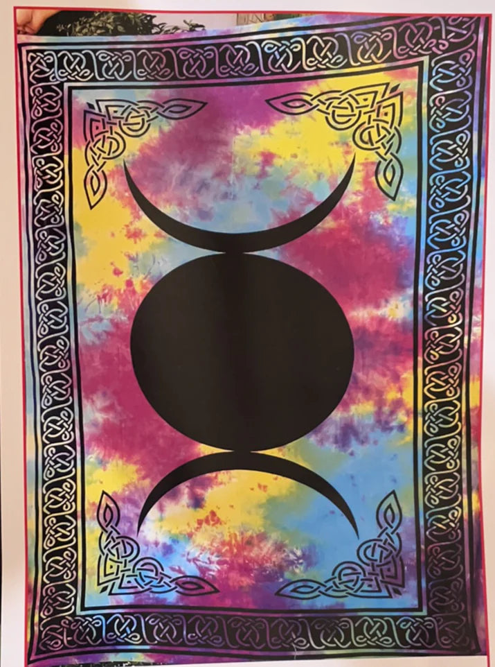 Triple Moon Cotton Tapestry Tie Dye Colors 54x86"