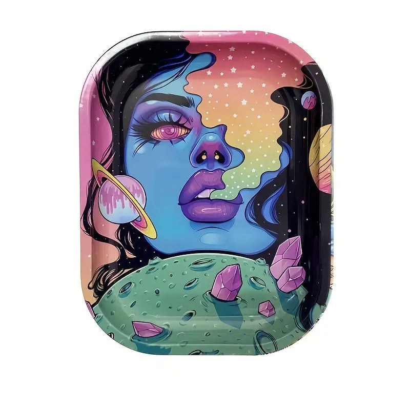 1pc, Rolling Trays, Creative Pattern Cigarette Rolling Tray, Metal Cartoon Rolling Tray, Washable Rolling Tray, Fruit Plate, Dessert Tray, Cigarette Plate, Cigarette Accessories Tray,