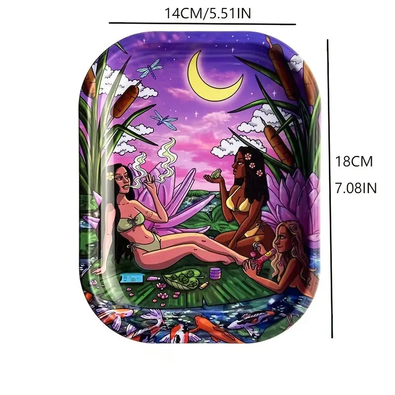 1pc, Rolling Tray, Creative Pattern Cigarette Rolling Tray, Metal Cartoon Rolling Tray, Washable Rolling Tray, Fruit Plate, Dessert Tray, Cigarette Plate, Cigarette Accessories Tray,