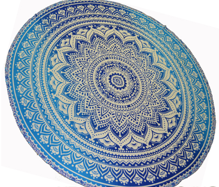 72" Round Mandala Cotton Handloom Tapestry Blue