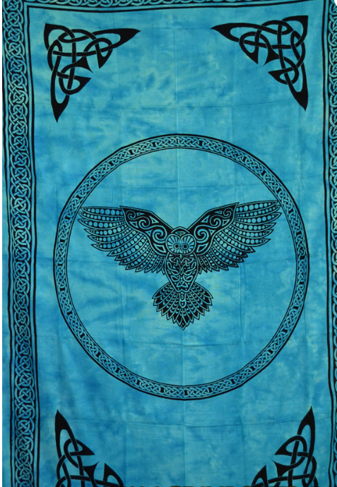 Owl Tapestry 72x108" Turquoise/Black
