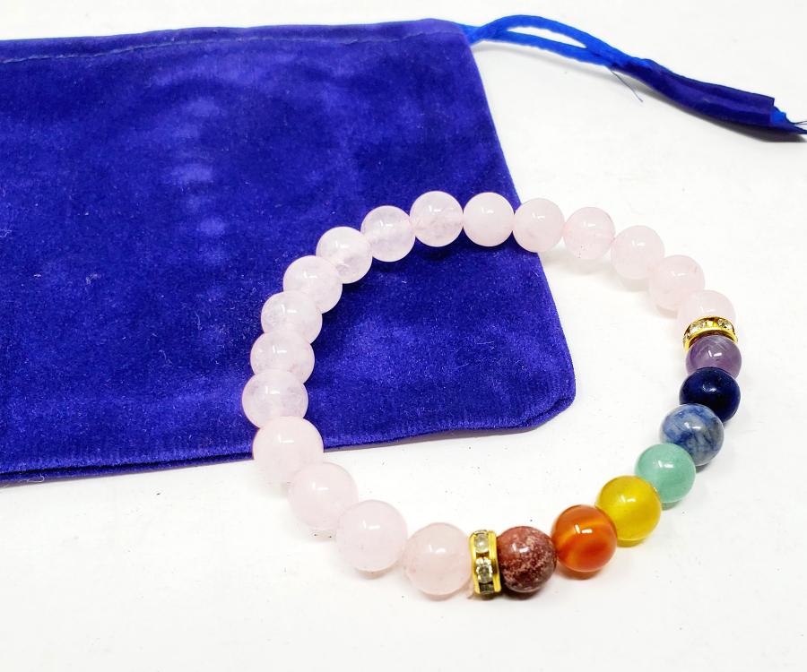 Rose Quartz Chakra Bracelet w/ Velvet Bag