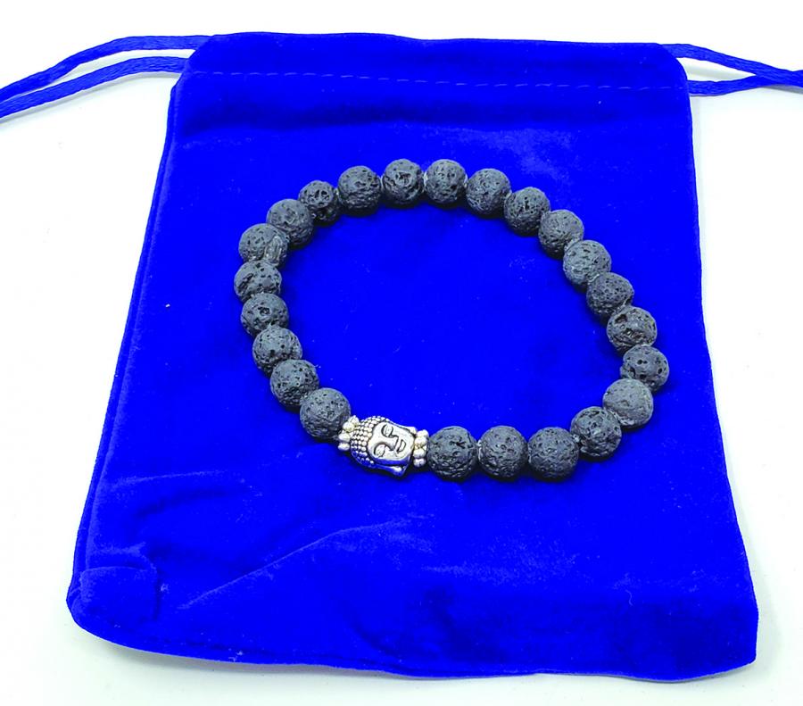 Lava Beads with Buddha bead Bracelet w/ Velvet Bag