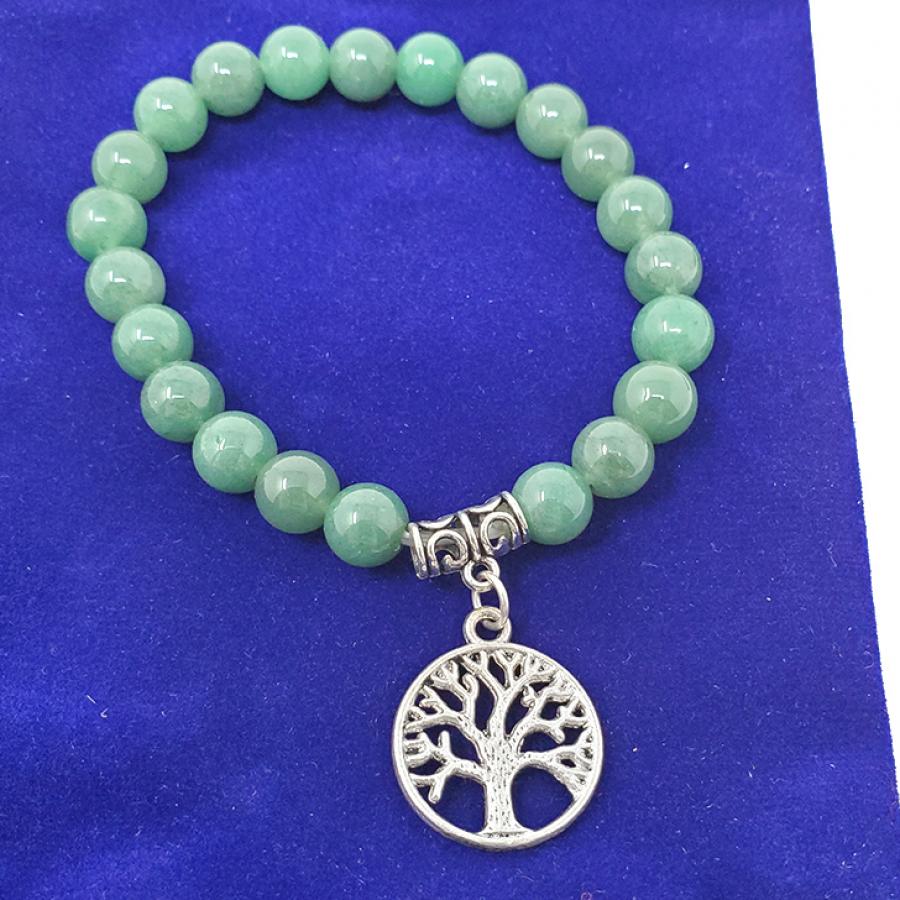 Green Aventurine Gem Stone Bracelet with Tree of Life Charm w/ Velvet Bag