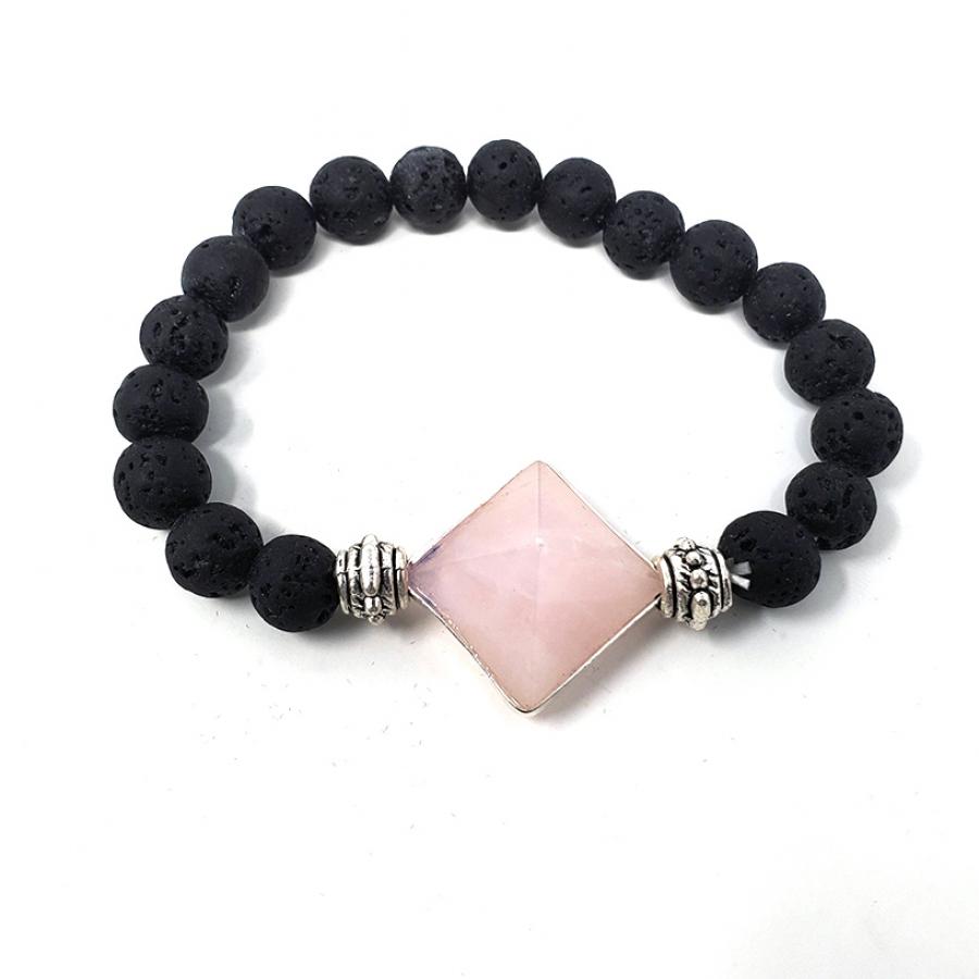 Lava & Rose Quartz Pyramid Bracelet w/ Velvet Bag