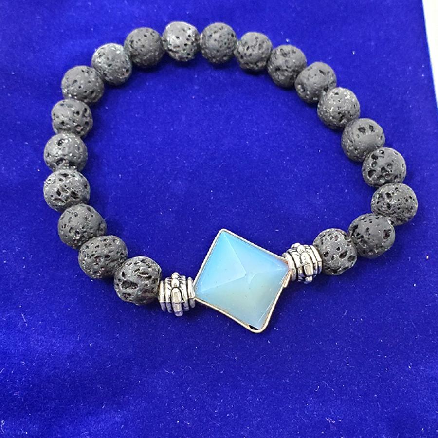 Lava Beads & Opalite Pyramid Bracelet w/ Velvet Bag