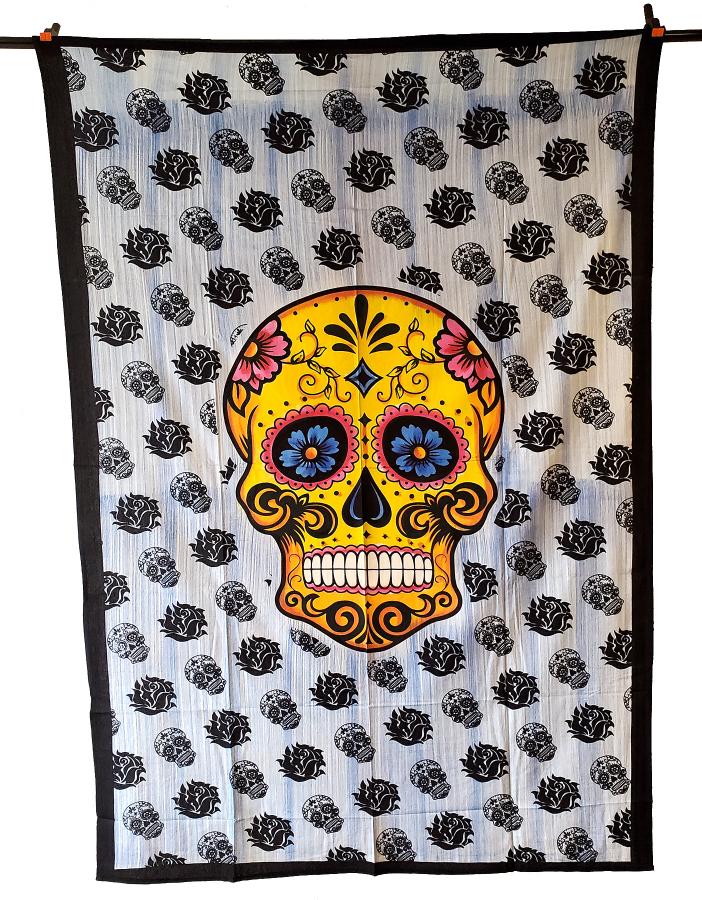 Skull Blue Tie Dye/Black Tapestry 54x86"