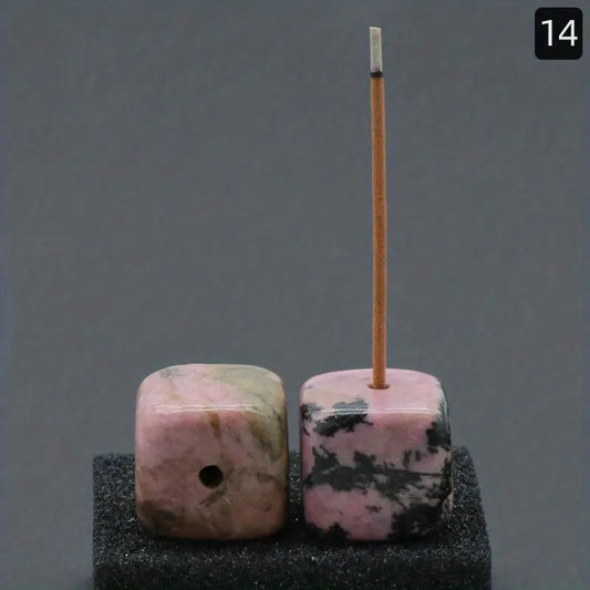 1pc, Rhodonite Natural Stone Incense Holder, Square Incense Stick Holder Natural Stone Craft Ornaments, Mini Incense Holder Burner