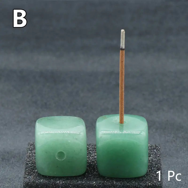 1pc, Green Adventurine Natural Stone Incense Holder, Square Incense Stick Holder Natural Stone Craft Ornaments, Mini Incense Holder Burner Ornaments Room Decoration Bedroom Accessories Household Items