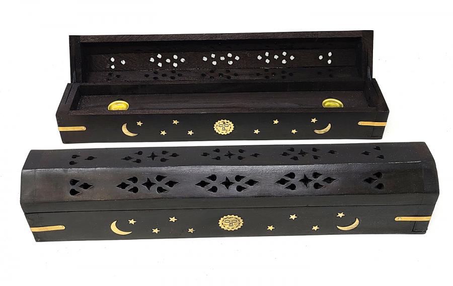 Celestial Wood Incense Box Burner Black 12"L - ONE BURNER