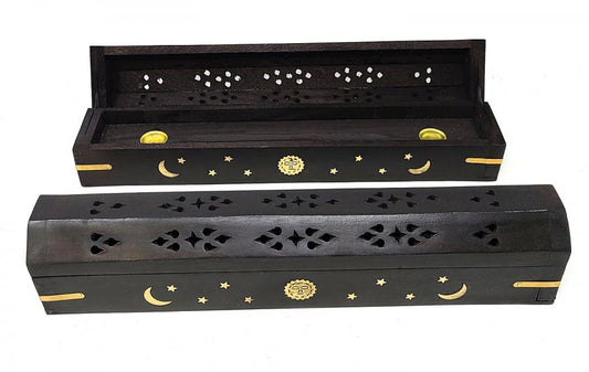 Celestial Wood Incense Box Burner Black 12"L - ONE BURNER