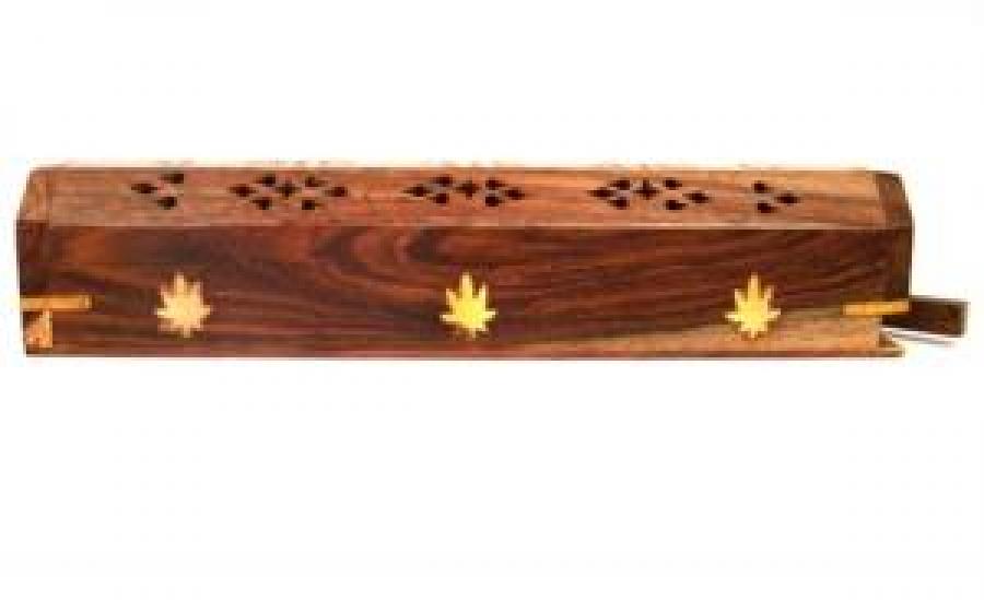 Marijuana Leaf Wooden Incense Box Burner 12"L