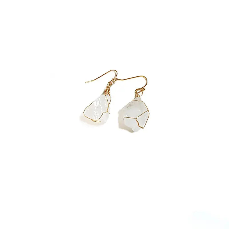 Handmade Clear Quartz Natural Stone Earrings - 1 Pair