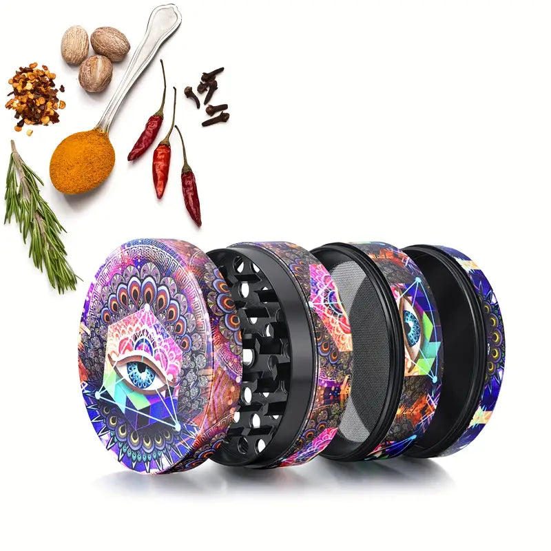 1pc, Herb Grinder, Tobacco Grinder, Evil Eye Spice Grinder, Creative Boho Grinder, Metal Grinder For Kitchen, Spice Zinc Alloy Four-layer Grinders, Multifunctional Spice Crusher, Kitchen Gadgets, Kitchen Supplies, 2inch/5.08cm