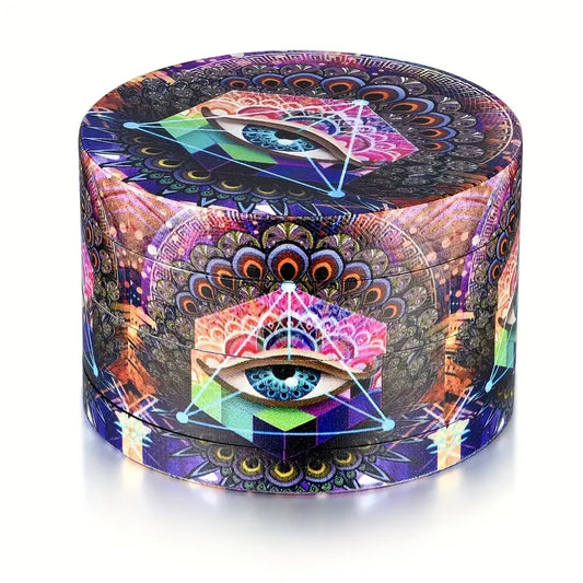 1pc, Herb Grinder, Tobacco Grinder, Evil Eye Spice Grinder, Creative Boho Grinder, Metal Grinder For Kitchen, Spice Zinc Alloy Four-layer Grinders, Multifunctional Spice Crusher, Kitchen Gadgets, Kitchen Supplies, 2inch/5.08cm