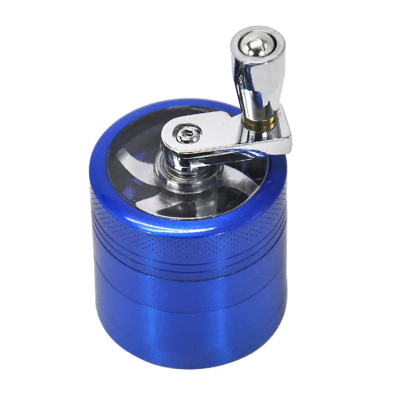 1pc Four-layer Manual Zinc Alloy Tobacco Grinder With Handle, Blue, Herb Grinder, Smoking Accessories, Spice Grinder 1.57 Inches