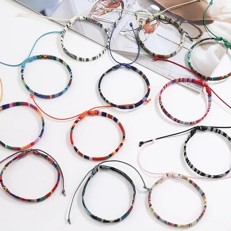 1pc Bohemian Summer Colorful Stripe Braided Bracelets Boho Hippie - RANDOM COLOR