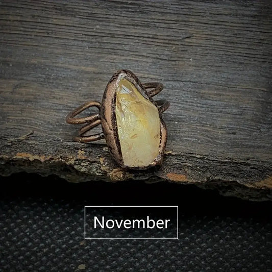 1pc NOVEMBER SCORPIO Vintage Ring Zodiac Astrology Theme Inlaid Natural Stone Adjustable Cuff Ring