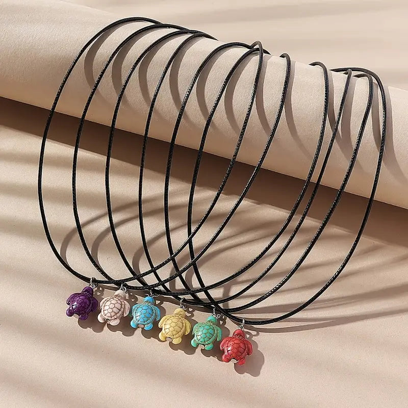 1 NECKLACE 1pc Pine Stone Lucky Turtle Black Rope Necklace - Good Luck! RANDOM COLOR