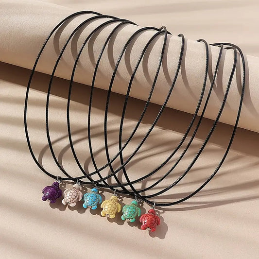 1 NECKLACE 1pc Pine Stone Lucky Turtle Black Rope Necklace - Good Luck! RANDOM COLOR