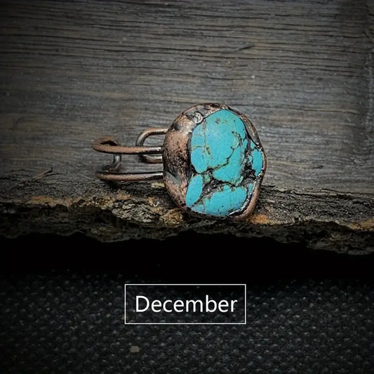 1pc TURQUOISE DECEMBER SAGITTARIUS Vintage Ring Zodiac Theme Inlaid Natural Stone Adjustable Cuff Ring