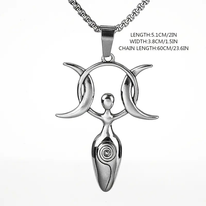 Titanium Ancient Symbol Celtic Witch Style Goddess Necklace Pendant Double Crescent Moon Sun Design Pendant Necklace Goth
