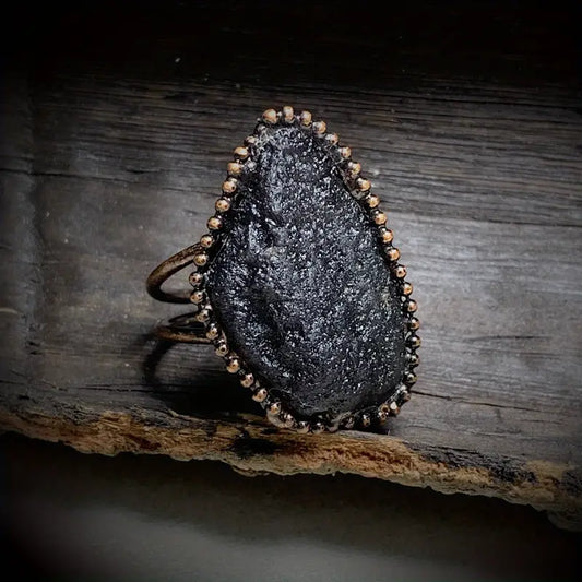 1pc Vintage Ring Inlaid Natural Stone Meteorite Irregular Shape Double Layer Band