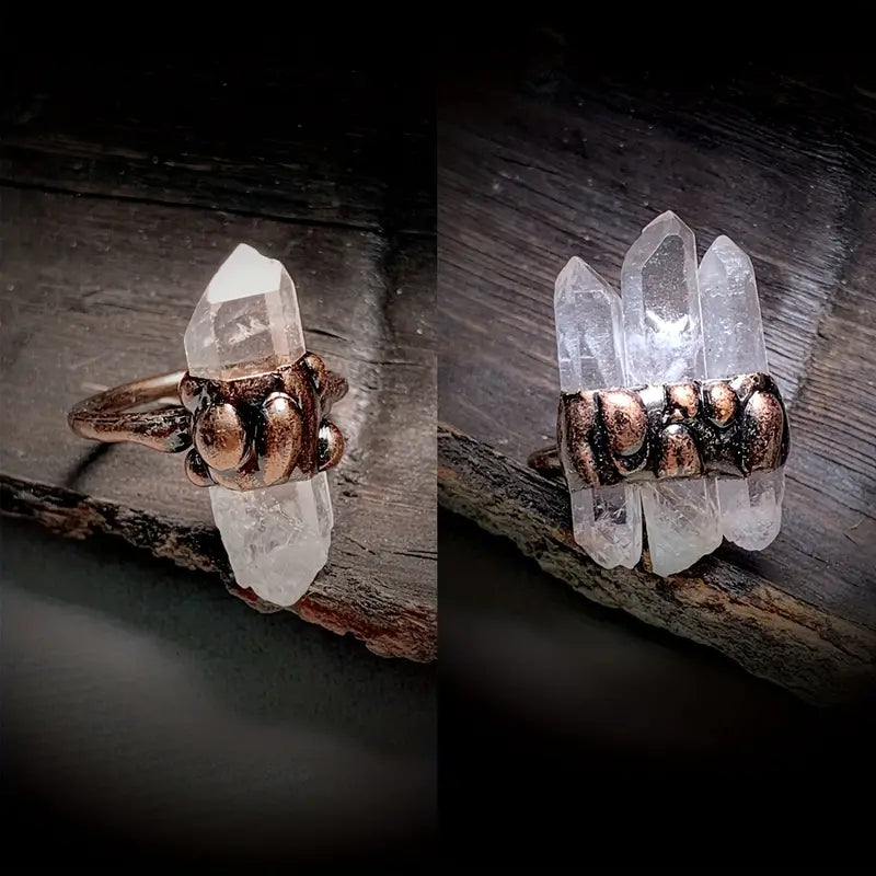 1pc Vintage Ring Inlaid Natural Quartz Crystal Adjustable