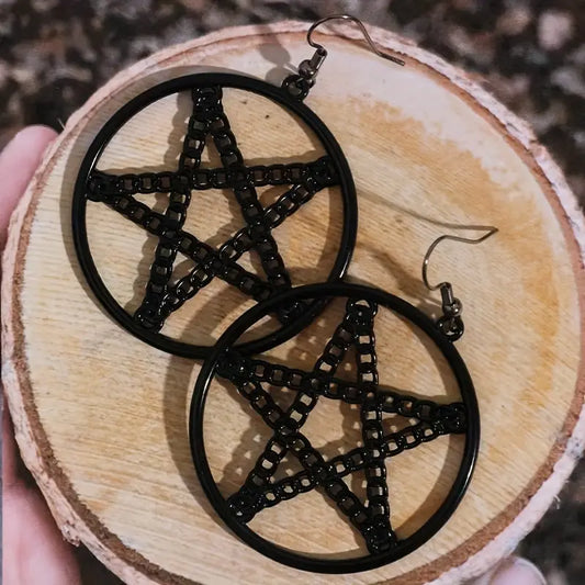 Pentagram Pattern Dangle Earrings Retro Goth Style Zinc Alloy