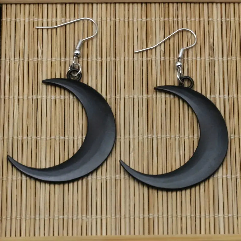 1 pair Black Moon Crescent Design Dangle Earrings Black Alloy Witch Witchy Zodiac Astrology