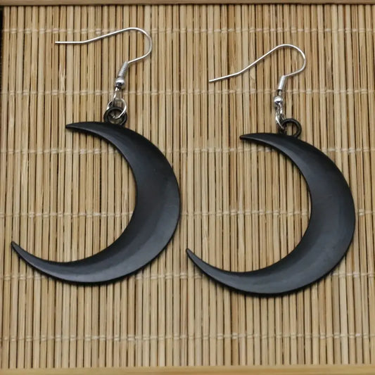1 pair Black Moon Crescent Design Dangle Earrings Black Alloy Witch Witchy Zodiac Astrology