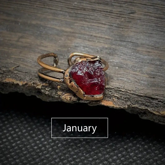 GARNET RING - CAPRICORN JANUARY 1pc Vintage Ring Zodiac Astrology Theme Inlaid Natural Stone Adjustable Cuff Ring