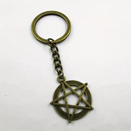 Gothic Supernatural Pentagram Keychain For Keys Car Key Ring Antique Bronze