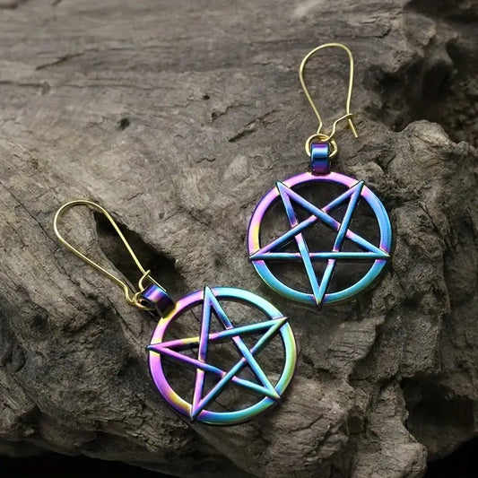 1 pair Colorful Pentagram Pattern Dangle Earrings Goth Punk Style Alloy