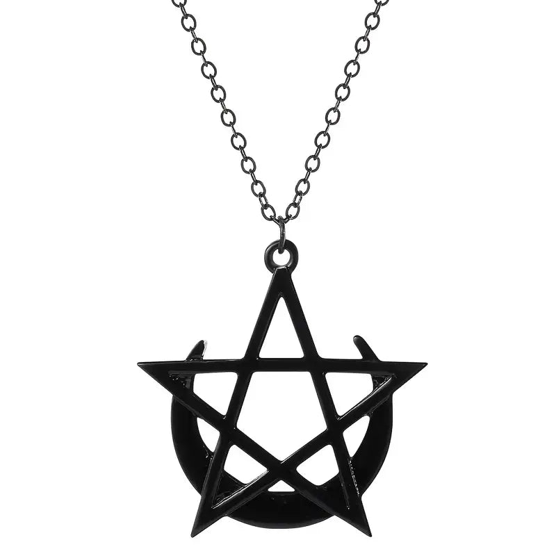 1pc Punk Gothic Pentagram Moon Pendant Witchy Witch Goth
