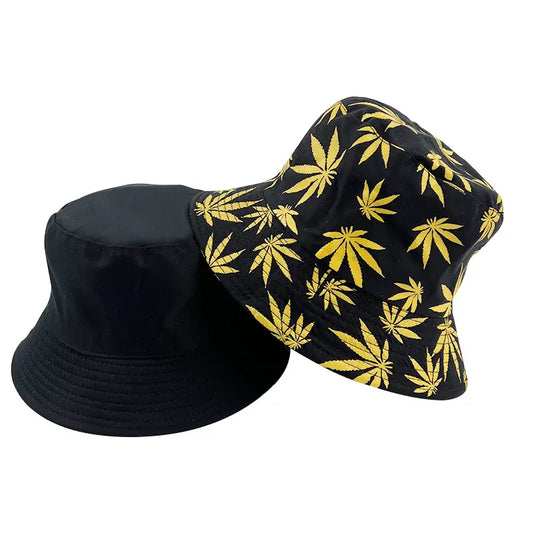 1 pc Colorful Leaf Weed Print Bucket Hat Reversible Basin Hat Casual Sunscreen Travel Beach Hats